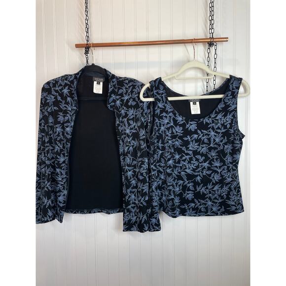 Xscape Set Women Black Blue Stretch Sparkle Dress-Jacket Tank Evening Shimmer L - Picture 2 of 8